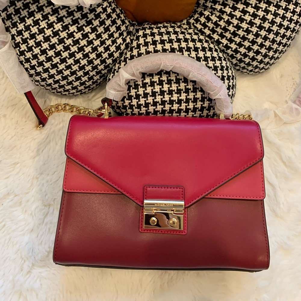 NWT Michael Kors Sloan Medium Double Flip Signature Leather Satchel